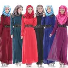 2016 New Muslim Clothing Islamic Chiffon Long Dress Slim Waist Long Sleeve Robes Malaysia Indonesia Fashiob Clothing abaya