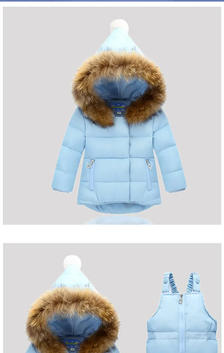 Комплекты детской одежды для русской зимы комбинезон, зимняя куртка+ комбинезон, комплект из 2 предметов, пуховое пальто для маленьких мальчиков и девочек, куртка с меховым капюшоном