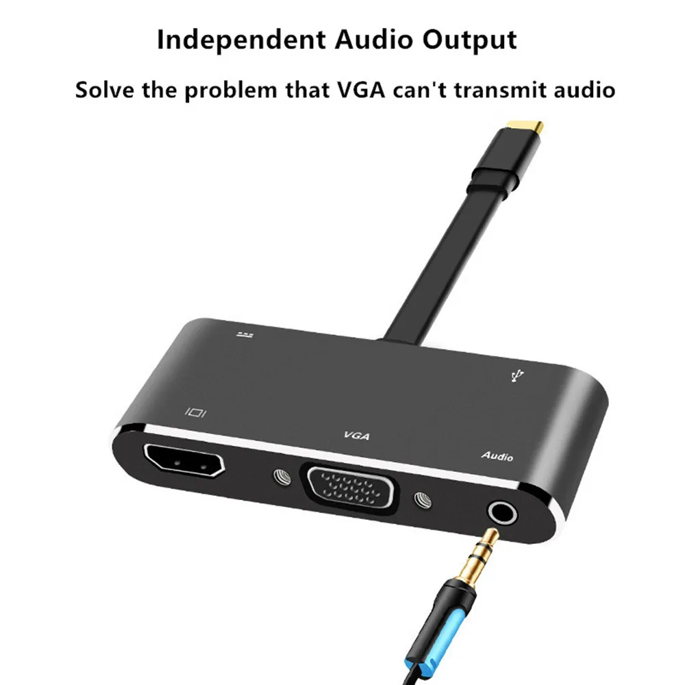 USB Tipo-C A HDMI VGA Audio Potenza HD Cavo di Conversione USB 3.1 A HDMI VGA Audio da 3.5 MM 3 In