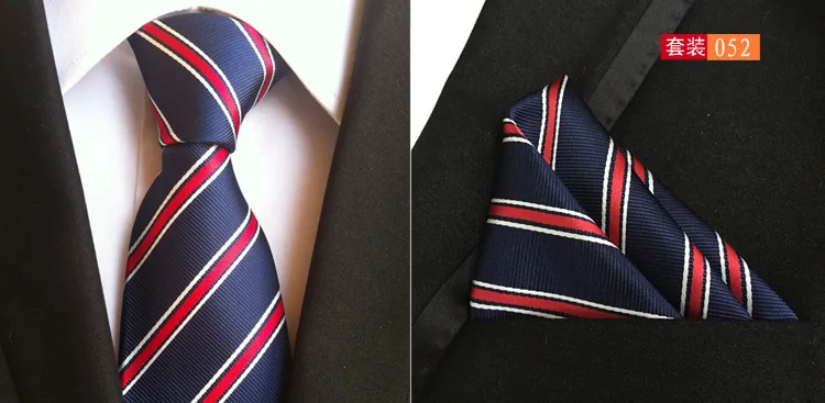 Шелк Галстуки Gravata 8 см мужские галстуки дизайнеры модная коллекция года галстук платок комплекты галстук и Pocket Square Set - Цвет: 052