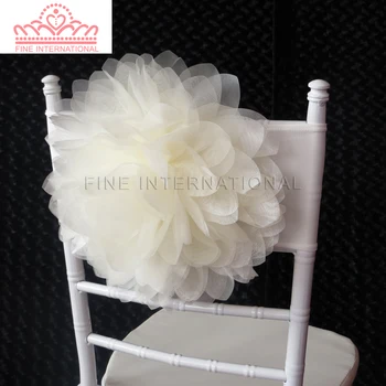 

100PCS Free Shipping Ivory Organza Flower With Ivory Spandex/lycra Chair Band For Wedding Decoration