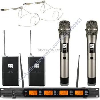 شراءميكروفون صوت ميكول كلاسيك UHF 4x100 قناة لاسلكية كاريوكي نظام الميكروفون الصوتي 2 سماعة بيج 2 ميكروفون محمول باليد