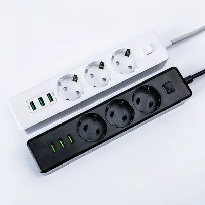 

10A EU plug version Power Socket Strip 3 Sockets 3 USB port Extension Patch Board for home