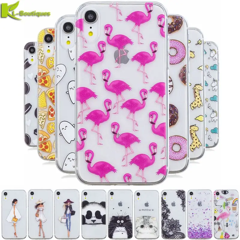 For Coque iPhone XR Case on For Fundas iPhone XR Cases 6.1 inch Cute Cartoon Painted Clear Soft Silicone Case Cover Women Men