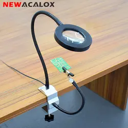 NEWACALOX паяльник держатель USB 3X лупа Bench клещи алюминий Настольный зажим паяльная станция PCB приспособление помощь ручной инструмент