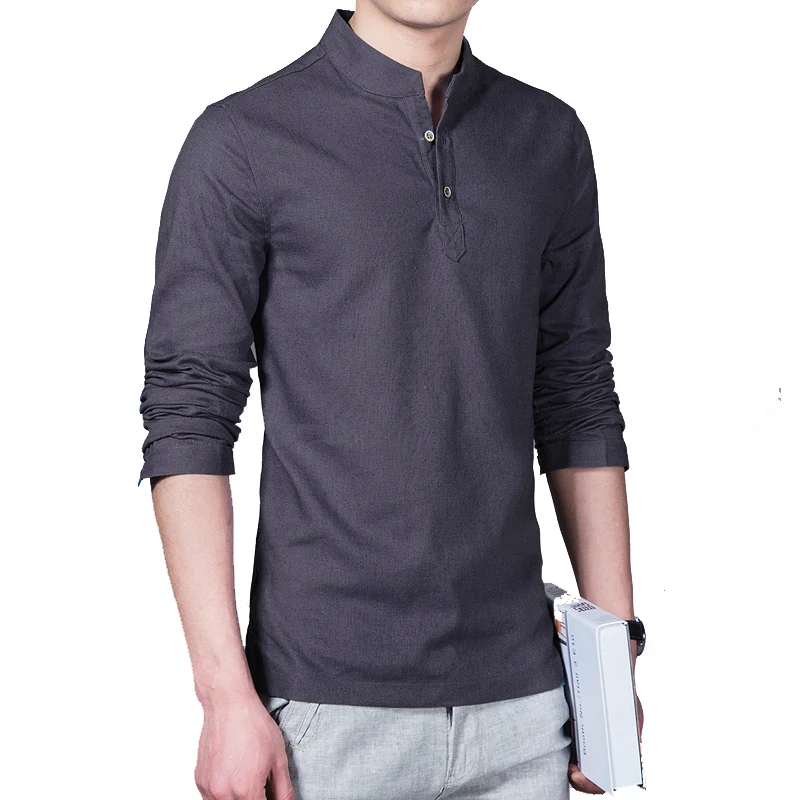 انخفاض الشحن 2018 جديد أزياء الرجال قميص كتان طويل الأكمام عارضة قمصان رجالي تنفس سليم صالح اللباس قمصان M-5XL AXP108