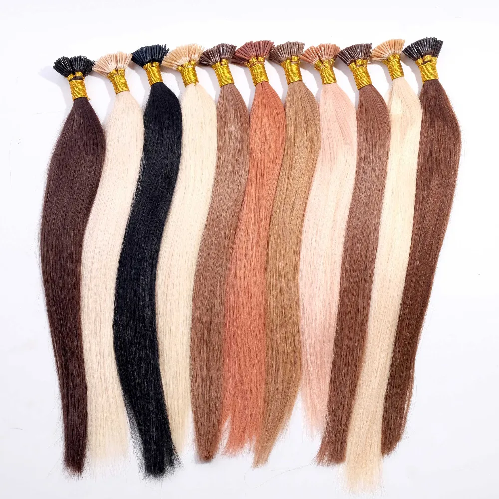 EVET Brazilian I-TIP Hair Extensions 0.5g Pre Bonded Keratin Stick I tip Fusion Remy Human Hair Extensions Straight 50g/lot