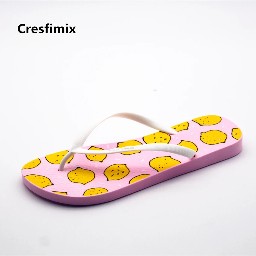 Cresfimix femmes tongs women fashion pink fruit print beach flip flops lady casual soft & comfortable flip flops female slippers