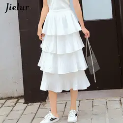 Jielur плиссированные оборки юбки женские корейские эластичные повседневные Летние одноцветные Юбки Леди Мода Очаровательная Jupe Femme 2019 S-XL