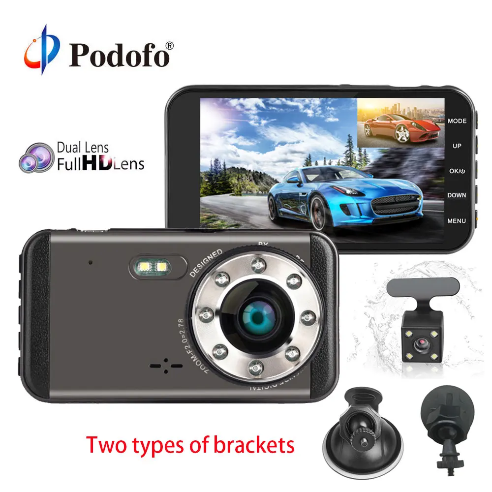 

Podofo Dual Lens DVRs Car DVR FHD 1080P 4'' IPS Screen Night Vision Video Registrator Parking Recorder Loop Recording Dash Cam