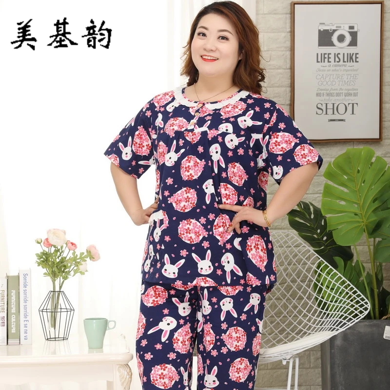 

Free Shipping 2019 New Women Summer 100% Cotton Short Sleeve Shorts Sleepwear Set Extra Large Size Pajamas Soft Homewear 3XL-5XL