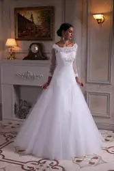Cecelle 2019 белый кружево, тюль, длинное ТРАПЕЦИЕВИДНОЕ скромное свадебное платье с рукавами 3/4 с плеча бисером аппликации для свадебных платьев