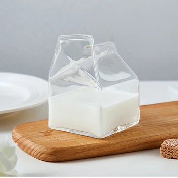 

275ml Glass cup milk box coffee cups creative juice bottle clear glass gift