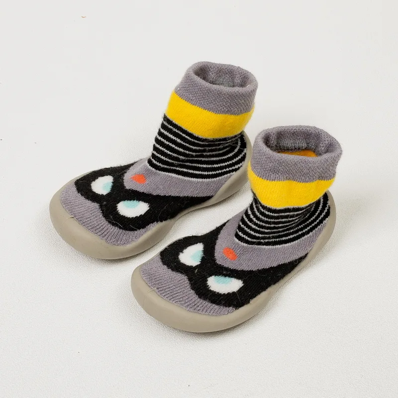 Теплые махровые хлопковые носки для малышей; обувь с резиновой подошвой; зимние носки для маленьких девочек; нескользящие носки с рисунком для новорожденных мальчиков