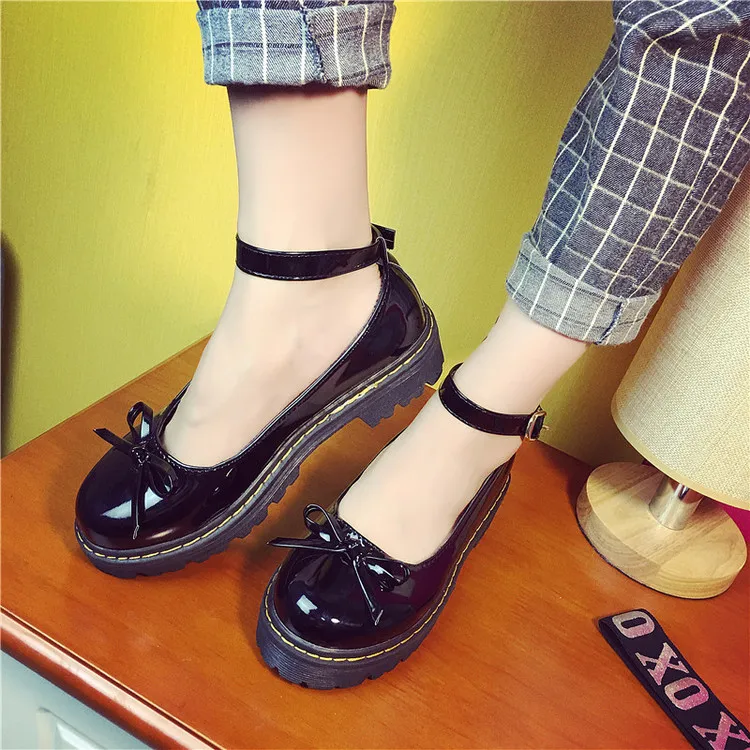 

New Spring Women Flats Shoes Platform Ankle Strap Fashion Sweet Pink Ladies Oxfords Shoes for Women Round Toe Faux Leather