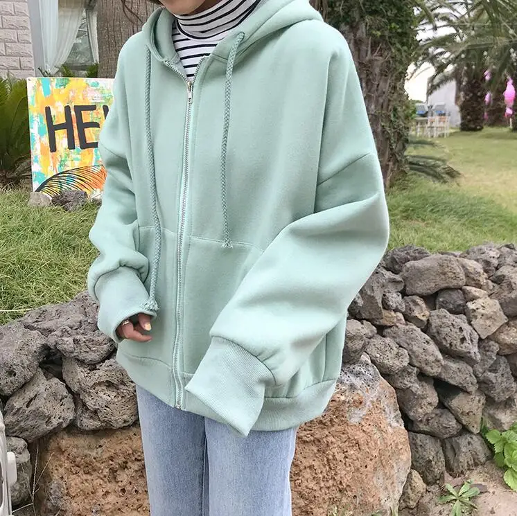 Женские свитшоты японский Harajuku Ulzzang Повседневный свободный Однотонный свитер Женская Корейская кавайная одежда для женщин - Цвет: Зеленый