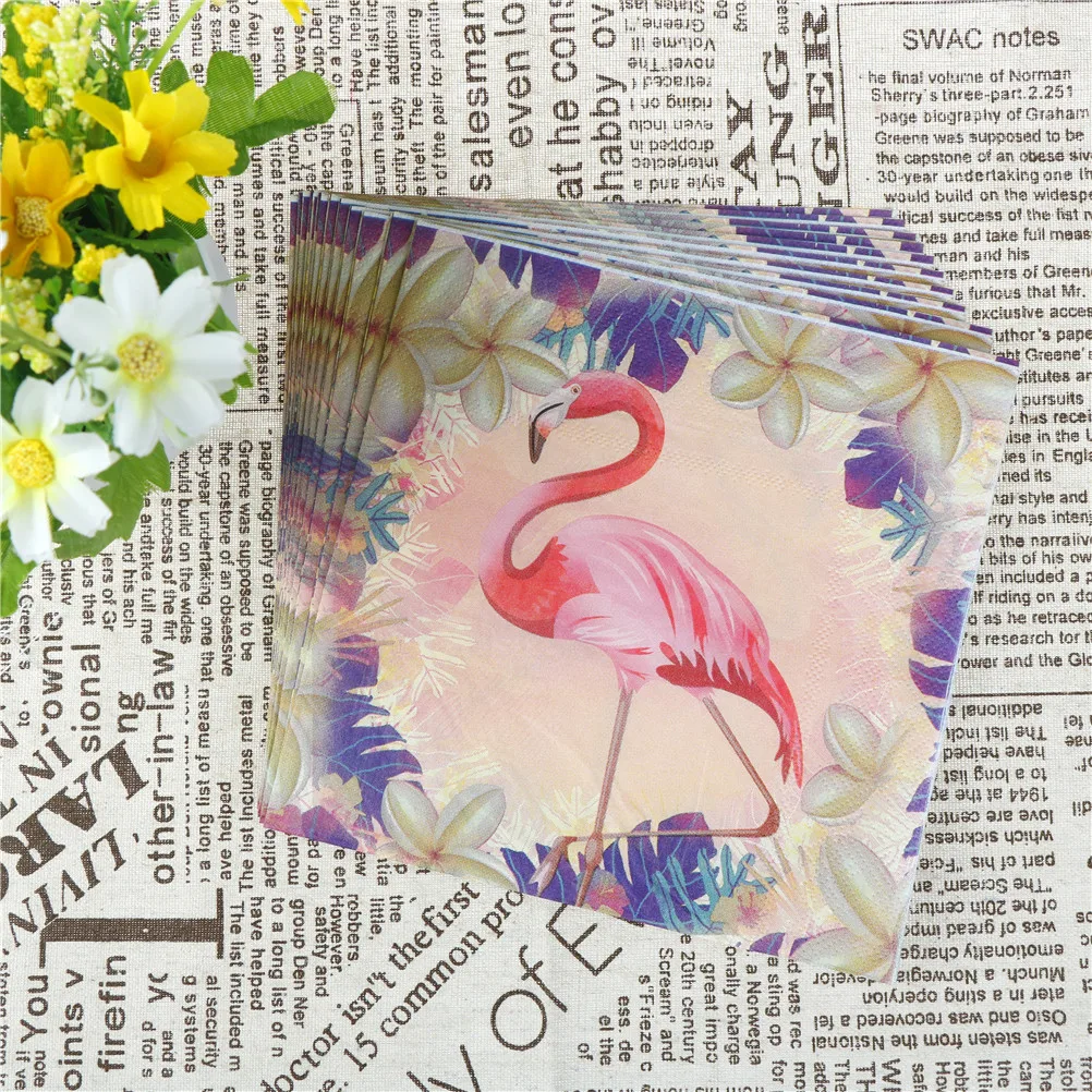 

10pcs/pack Flamingo Bird Theme Festive & Party Tissue Napkin Decoupage Party Decoration Decor Paper Napkin