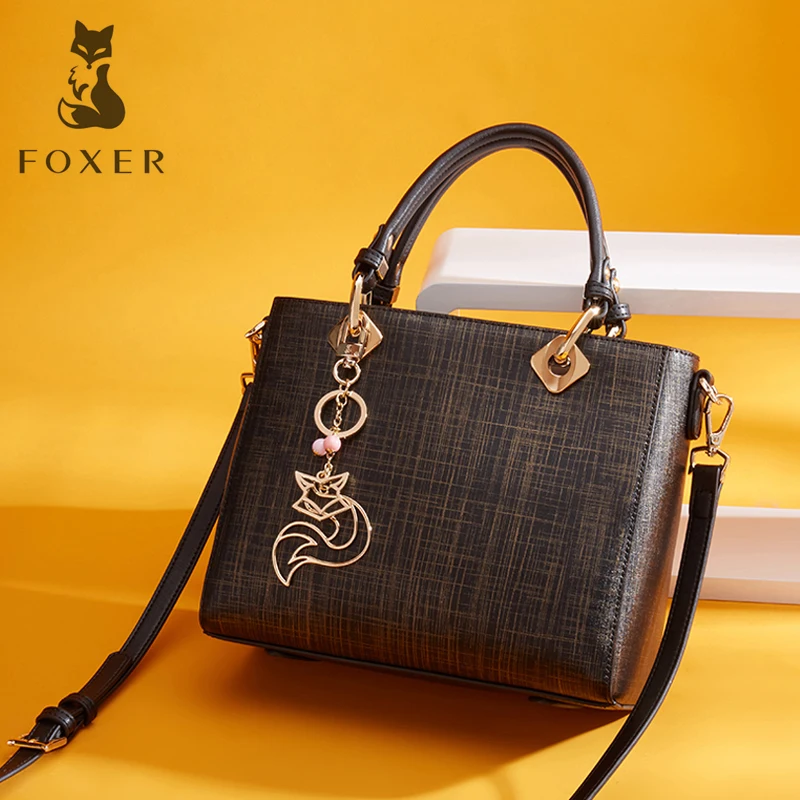 FOXER Brand Women's Cow Split Leather Handbag New Fashion Lady Tote Luxury Shoulder Bag for Women Cowhide Shoulder bag&Handbags FOXER Brand Women's Cow Split Leather Handbag New Fashion Lady Tote Luxury Shoulder Bag for Women Cowhide Shoulder bag&Handbags
