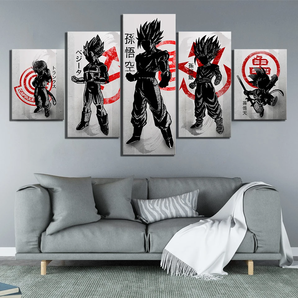 Горячая модульные принты 5 шт. Dragon Ball анимационные изображения домашнее декоративное Рисование офисный Холст плакат Настенная картина в рамке