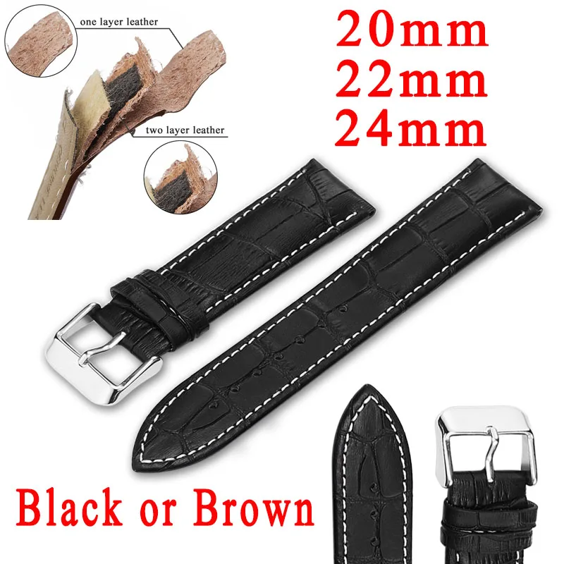 

Watchbands Leather Watch Band 20mm/22mm/24mm Black Brown Watch Strap For Men/Women Watch Belts For Boy Girl Accessories Strap