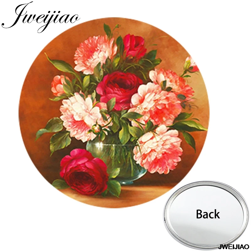 

JWEIJIAO Potted Landscape Photo Printed Mini One Side Flat Pocket Mirror Flowers Compact Portable Makeup Vanity Hand Mirrors