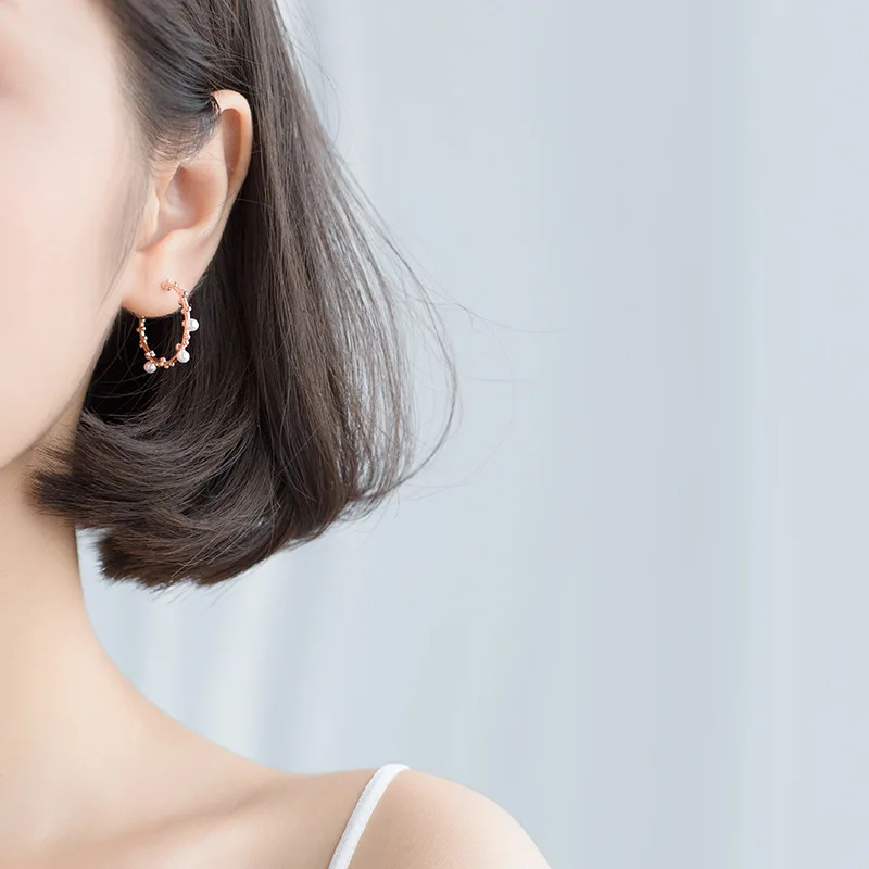 ABC Серебро S925 простой ветки уха кольцо милые жемчужные бусы