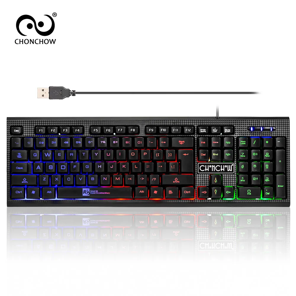 

Game Keyboard with Rainbow Backlit LED Keycaps US layout Waterproof Keyboard for Computer Work Office Gaming Keyboard