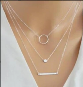 

KNOCK 2018 New Fashion Wild Aperture Metal Rods Necklace Gold Silver Layered Necklace For Women Charm Gift