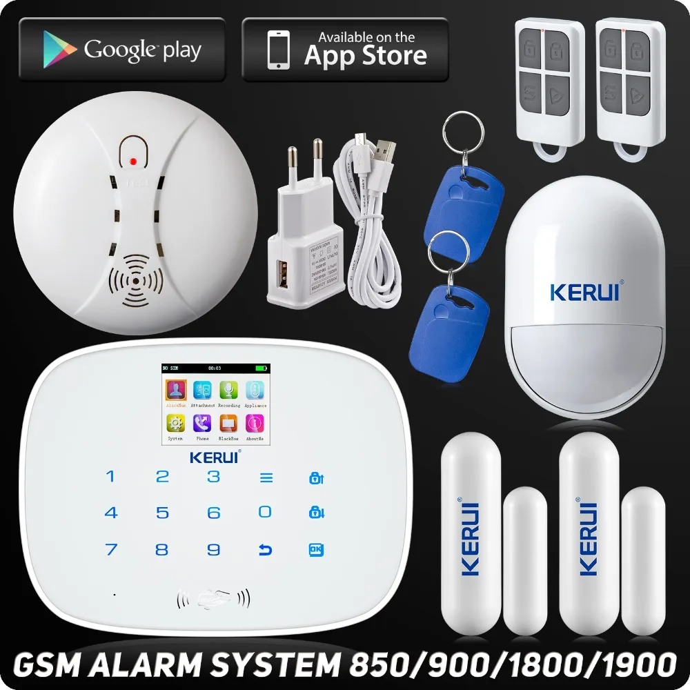 Kerui LCD Touch Screen GSM SMS RFID Wireless Alarm Security Home System Android IOS APP Pet