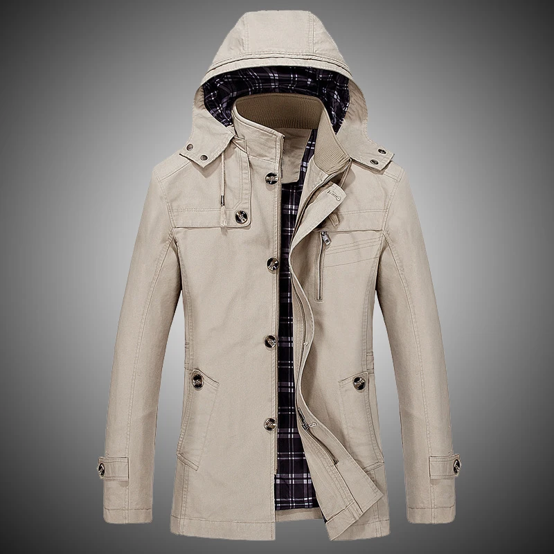 Haute La À Noir Khaki Qualité Capuchon Couleur black Casual Light Automne Smart dark Veste Lumière Hommes Vêtements Taille Kaki Khaki Hiver Plus J0227 Manteau De Solide QBodxeECWr