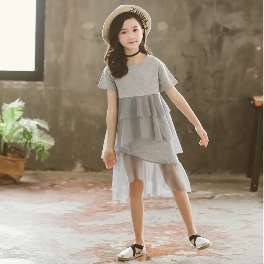 Новое модное летнее многослойное платье принцессы с короткими рукавами и кружевом для девочек-подростков; ; ; Z4