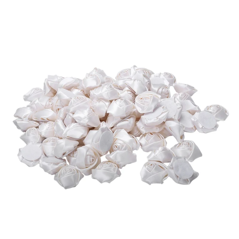 

5Cm 100Pcs Ivory Clothing Accessories Classic 3D Rose Bud Single Head Polyester Flower Wedding Decor Diy