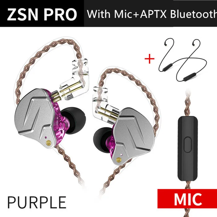 Kz Zsn Pro 1ba+ 1dd гибридная технология Hifi бас наушники металлические вкладыши наушники спортивные Bluetooth кабель для Zsn Pro - Цвет: PurpleMicBluetooth