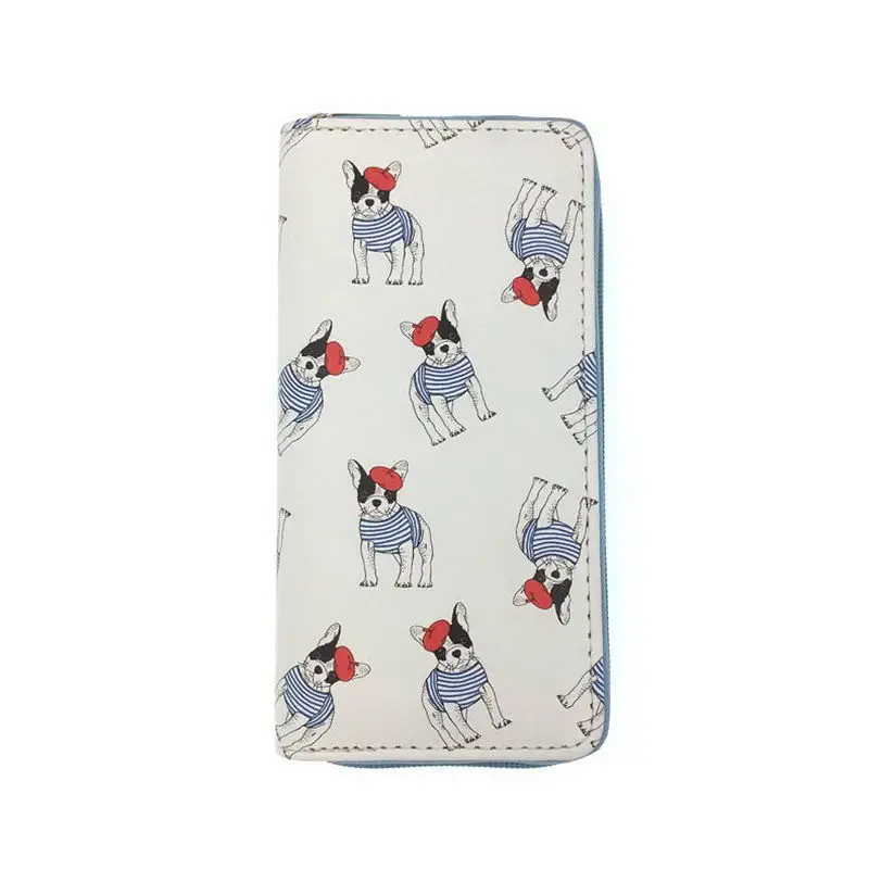 KANDRA Lovely Women Dog Clutch Wallets Stripe PU Leather Phone Pocket Card Holder Long Wallet Girls Zipper Coin Purse Wholesale