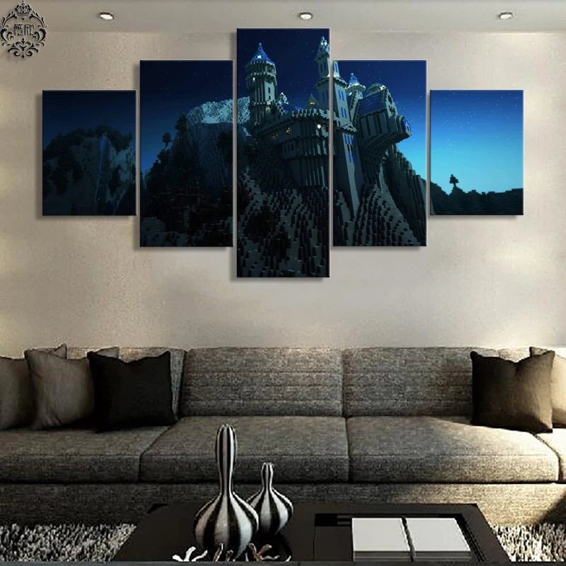 Us 6 5 50 Off Minecraft Castle 5 Pieces Canvas Painting Wall Decor Game Poster Wall Art Canvas Printed Pictures Home Decor For Living Room In