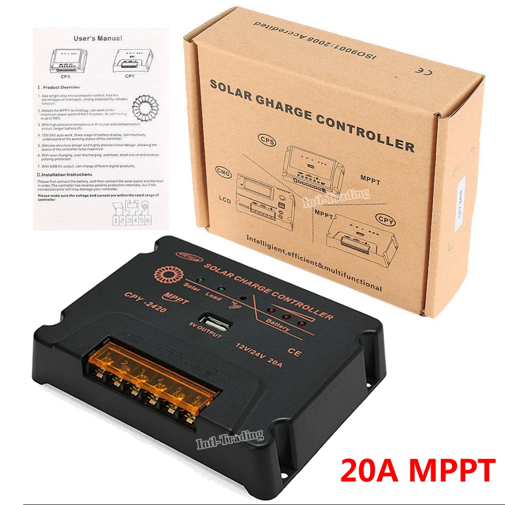 12 V/24 V 20A MPPT Солнечный контроллер заряда Интеллектуальный регулятор батареи с
