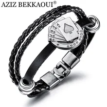 AZIZ BEKKAOUI Винтажный Мужской кожаный браслет игральные карты многослойный Плетеный женский черный браслет ювелирный подарок дропшиппинг
