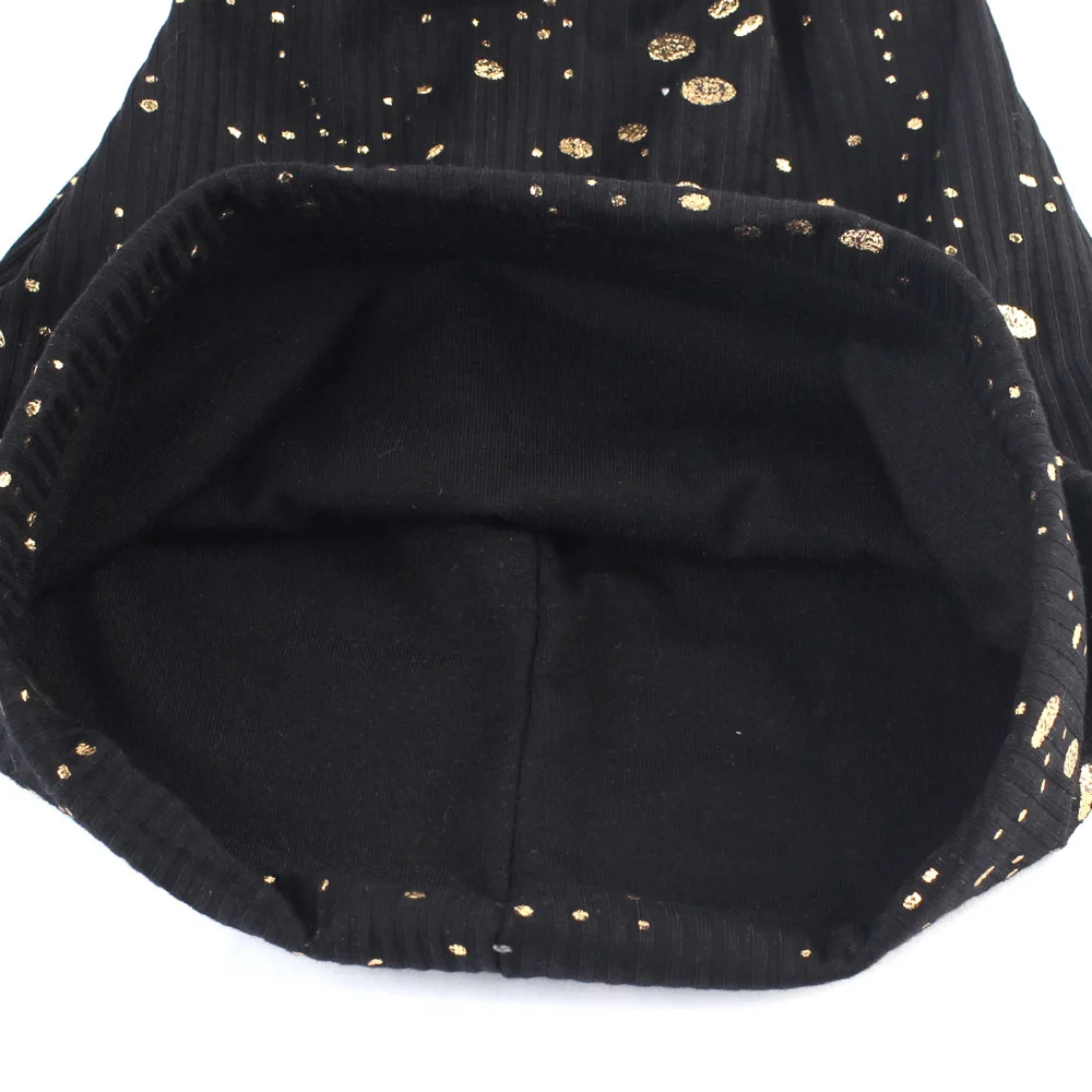 Geebro Women's Fashion Splatter Paint Ribbed Beanie Hat Metallic Color Cotton Beanies for Femme Slouchy Black Bronzing Skullies 5