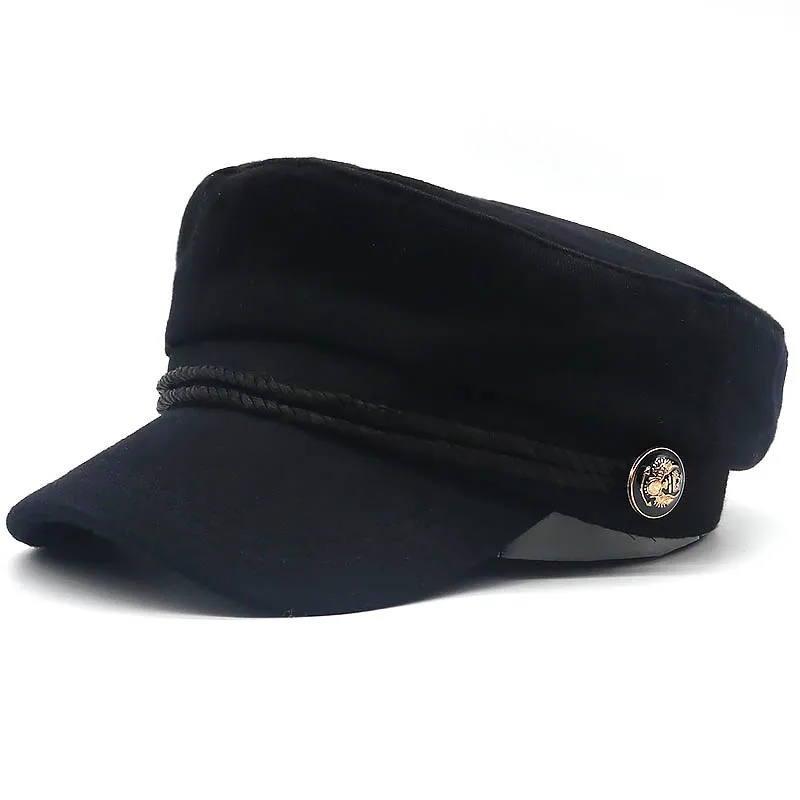 Русская Национальная эмблема, лоскутный берет, шапка, хлопок, осенне-зимняя женская шапка, мужские повседневные кепки-береты, изогнутые шапки - Цвет: Черный