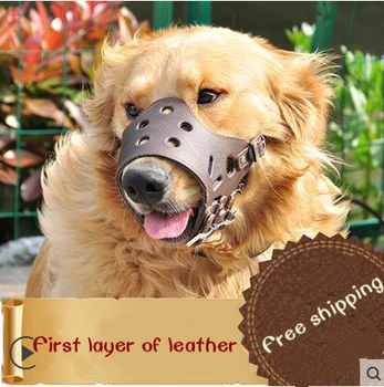 

Small Large Dog Mask Teddy Genuine Leather Muzzle Pet Dog Accessories