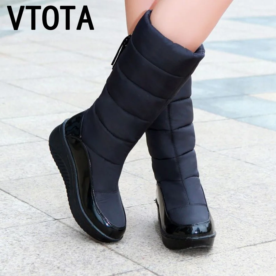 Online VTOTA botas de nieve mujeres invierno cálido plataforma de piel flecos zapatos cuñas zapatos de tacones rodilla botas altas mujeres botas de cuero Bota de las mujeres zapatos