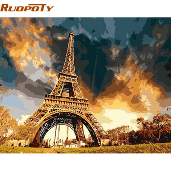 

RUOPOTY Frame Abstract Painting Tower Landscape DIY Painting By Numbers Kits Modern Wall Art Painting Hand Painted Home Decor