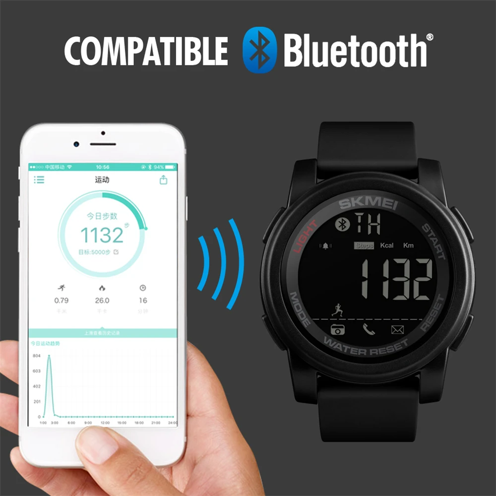

SKMEI Men Smart Bluetooth LED Digital Watch Outdoor Sports Watches Waterproof Wristwatches Pedometer Calorie Relogio Masculino
