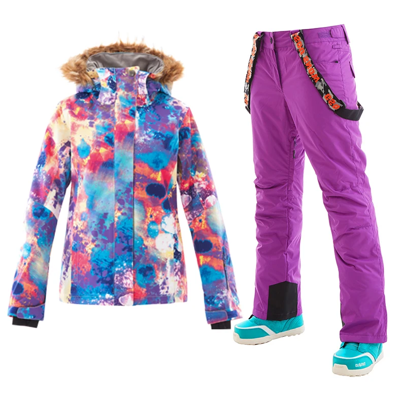 

2018 GS Womens Ski Suits Colorful Snow Suit Women Mountain Skiing Snowboard Jacket Pants chaqueta nieve mujer veste ski femme