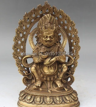 

13CM Tibet Buddhism Bronze Stand Lotus Yellow Jambhala Wealth God Buddha Statue