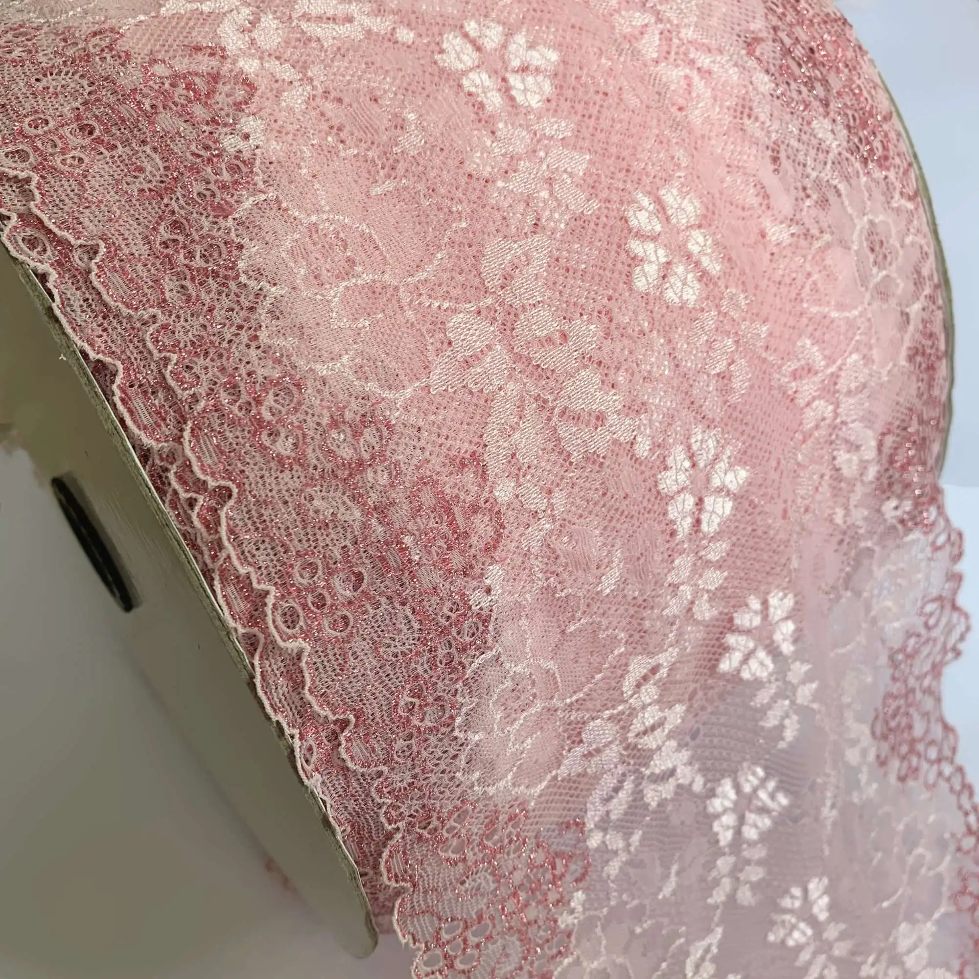 

2y/lot width 16.50cm pink elastic lace trim shiny edge summer lingerie supplies DIY accessory garment material