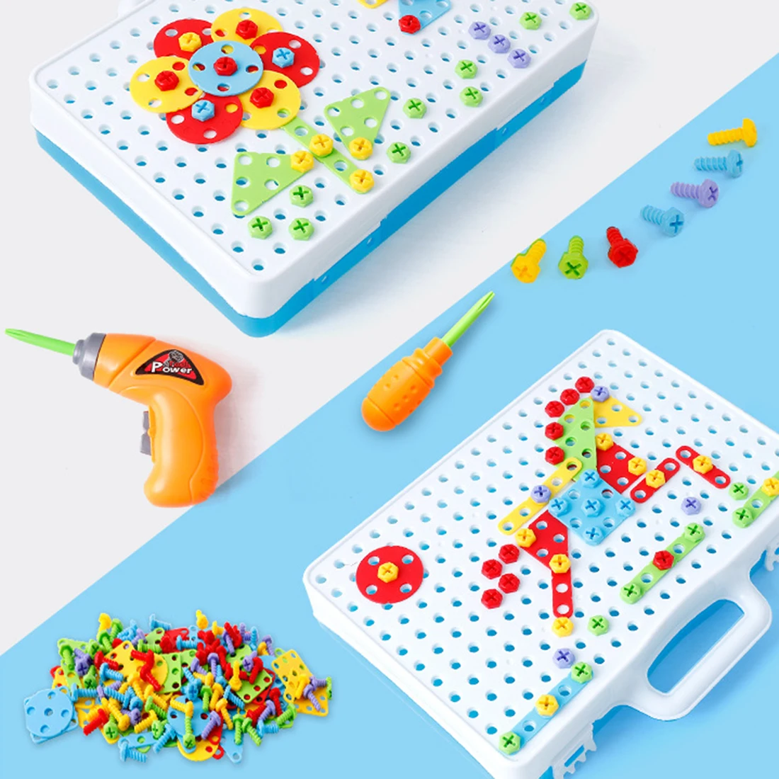 

2018 New Lots 193Pcs Children Electric Drill Nut Disassembly Match Tool Kit Educational Drill Assembled Building Blocks Toy Set