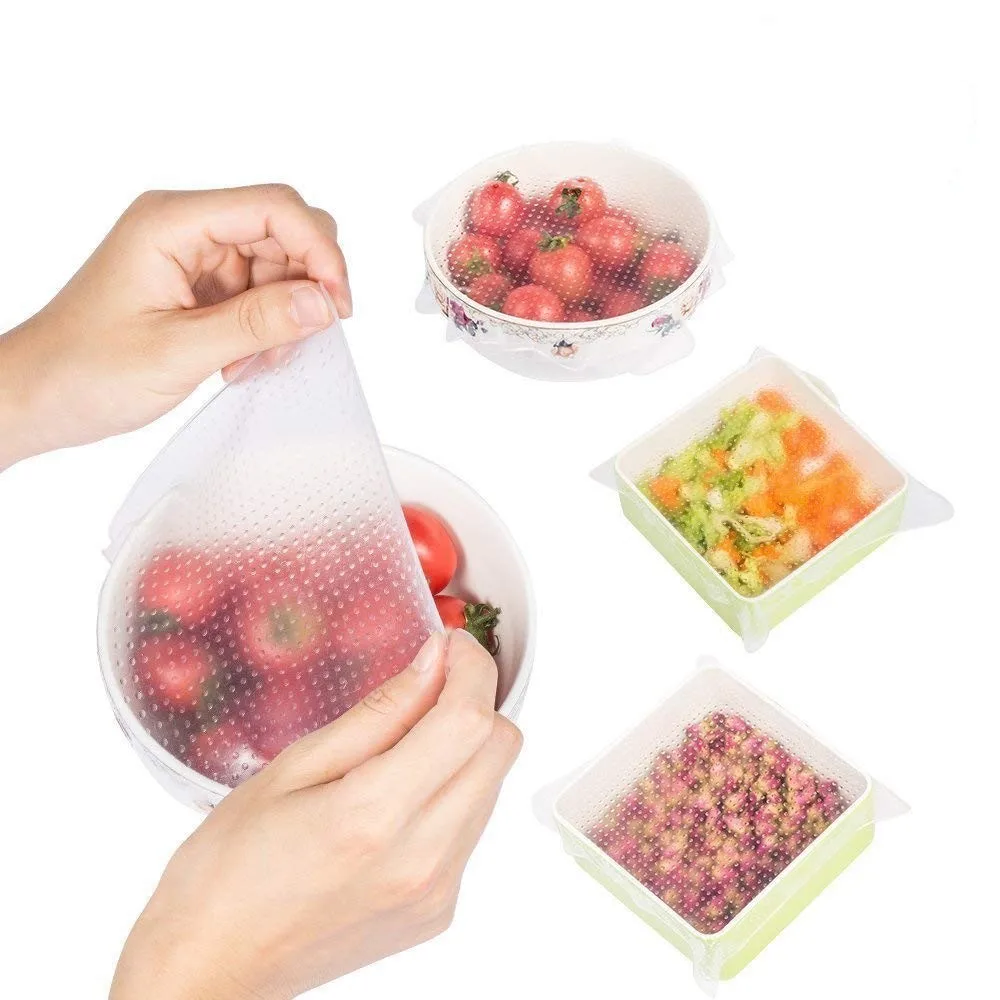 LA MIU 4Pcs/Set Multifunctional Silicone Keeping Saran Wrap Reusable Food Fresh Kitchen Seal Bags Lid Stretch Vacuum Cover | Дом и сад