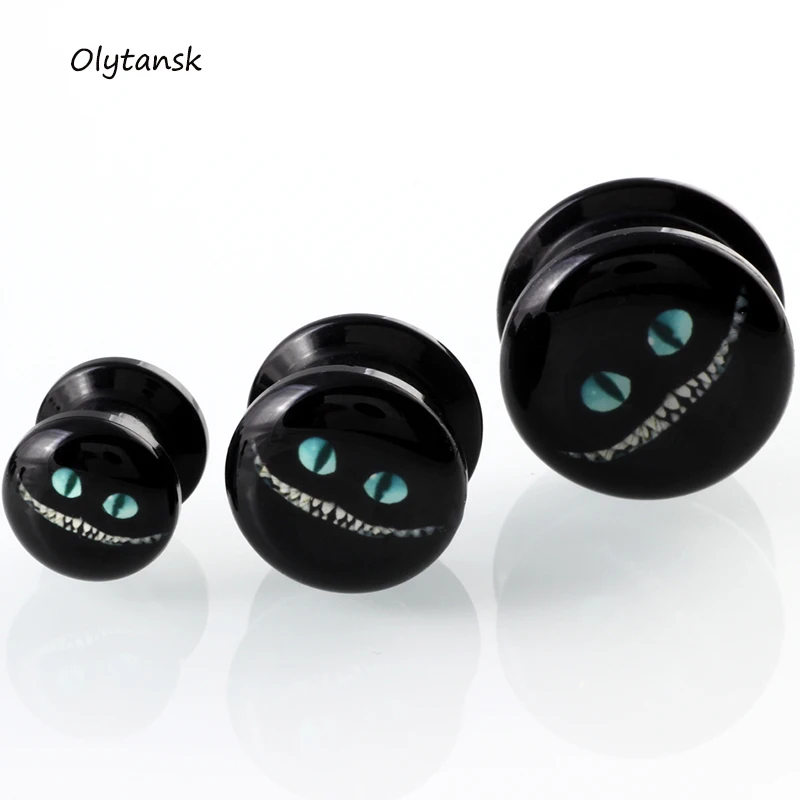 Danniez new store 1 pair black acrylic Green eyes cat ear plug tunnels piercing body jewelry ear