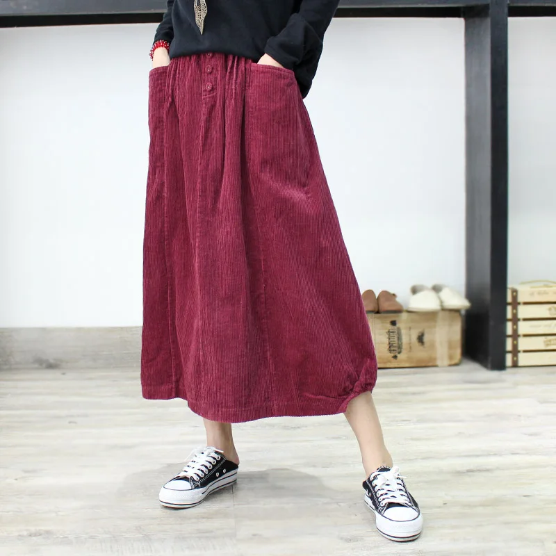 

chic pocket solid color Corduroy vintage Bud skirt mori girl 2018 autumn winter